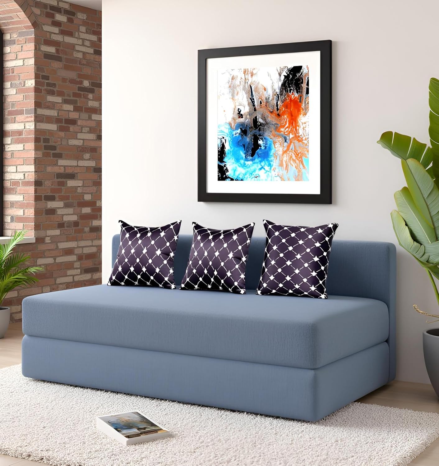 3 Seater Sofa Cum Bed | 1 Years Warranty | Foldable Sofacum Bed | Jute Finish Fabric, Grey (5X6) inches Comfort for All Sofa Cum Bed for Living Room & Guests (N-FA045)