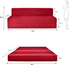 Sofa Cum Bed 3 Seater Jute Finish Fabric, Maroon (5X6) inches