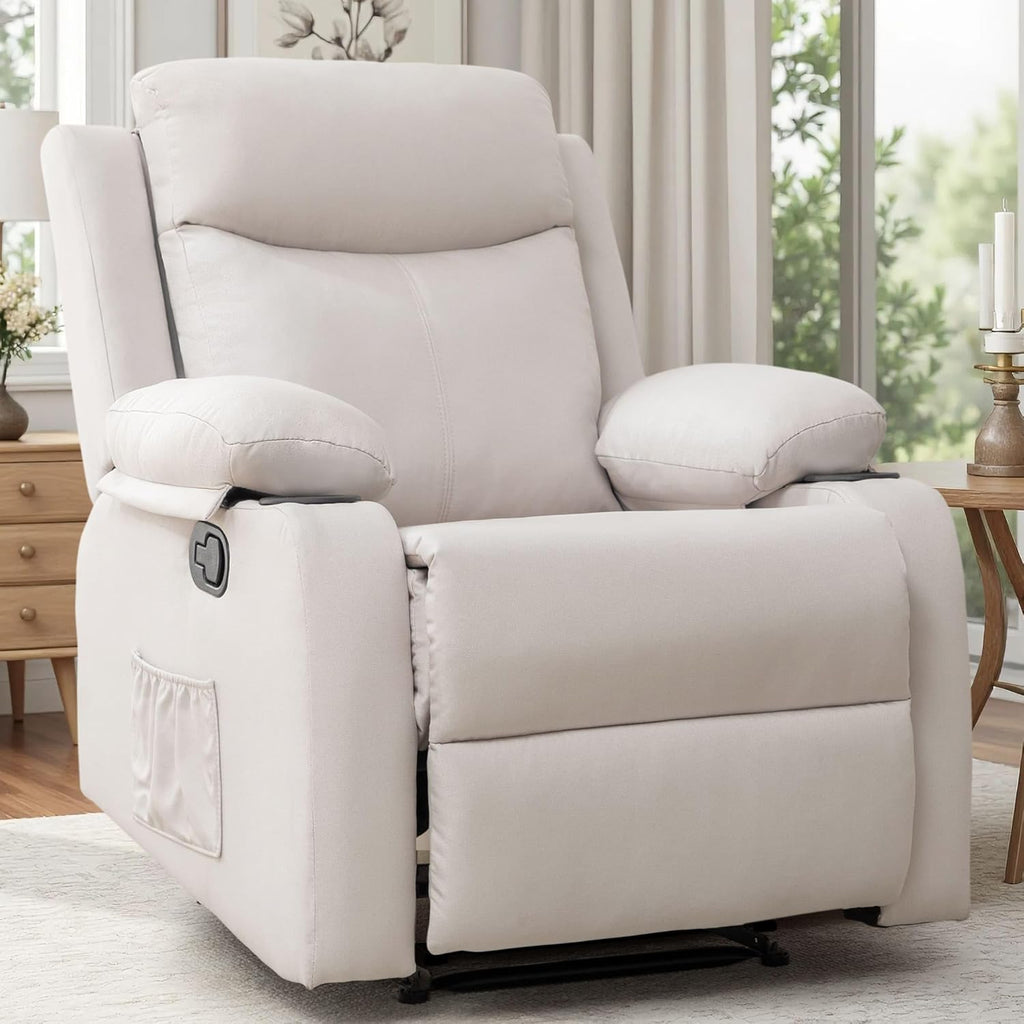 FRIENDS LIFE Recliner Sofa | Small Recliners for Small Spaces, Manual Recliner with Cup Holders and Side Pockets