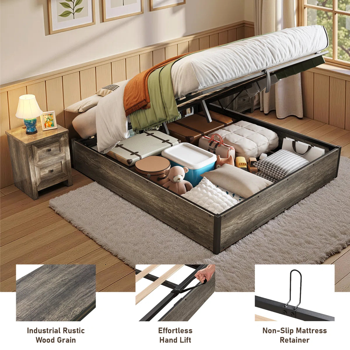 FRIENDS LIFE Shila Lift Up Storage Bed Gray