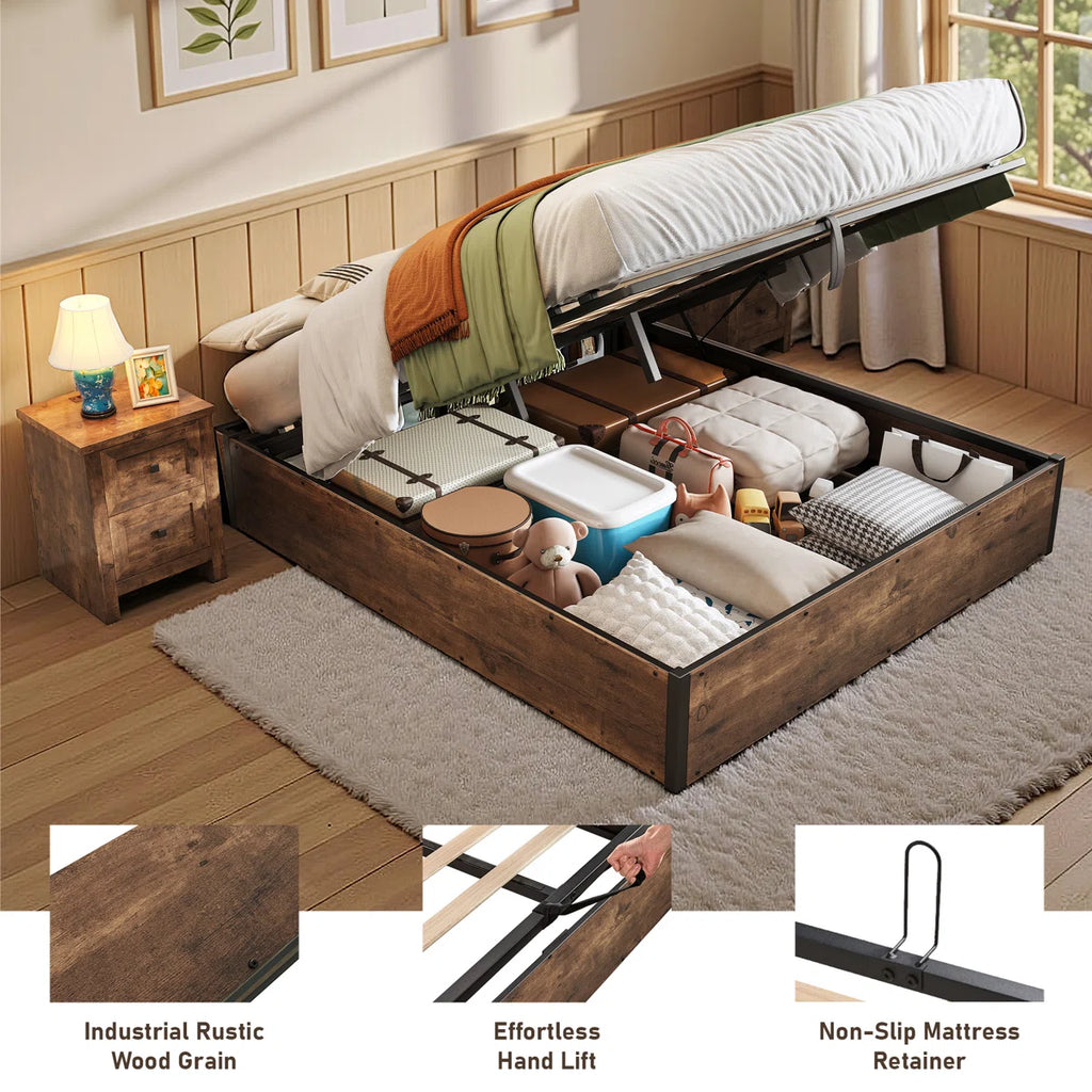 Shila Lift Up Storage Bed Brown