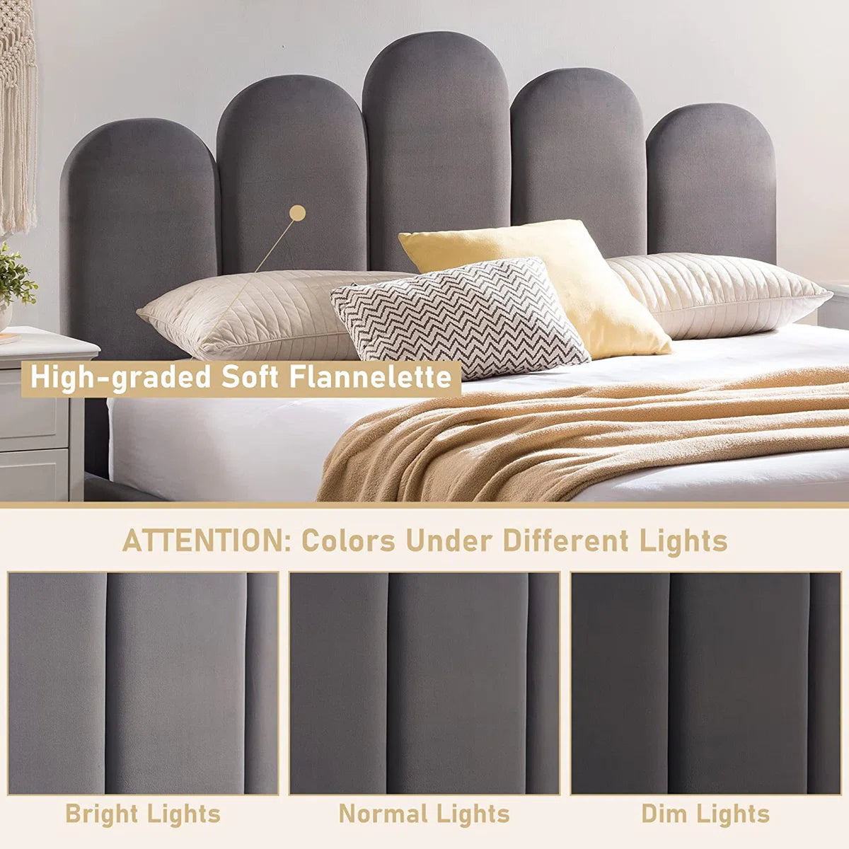 FRIENDS LIFE Velvet Palm shaped Headboard Full Bed Frame with Lift Up Storage, No Box Spring Needed, Gray