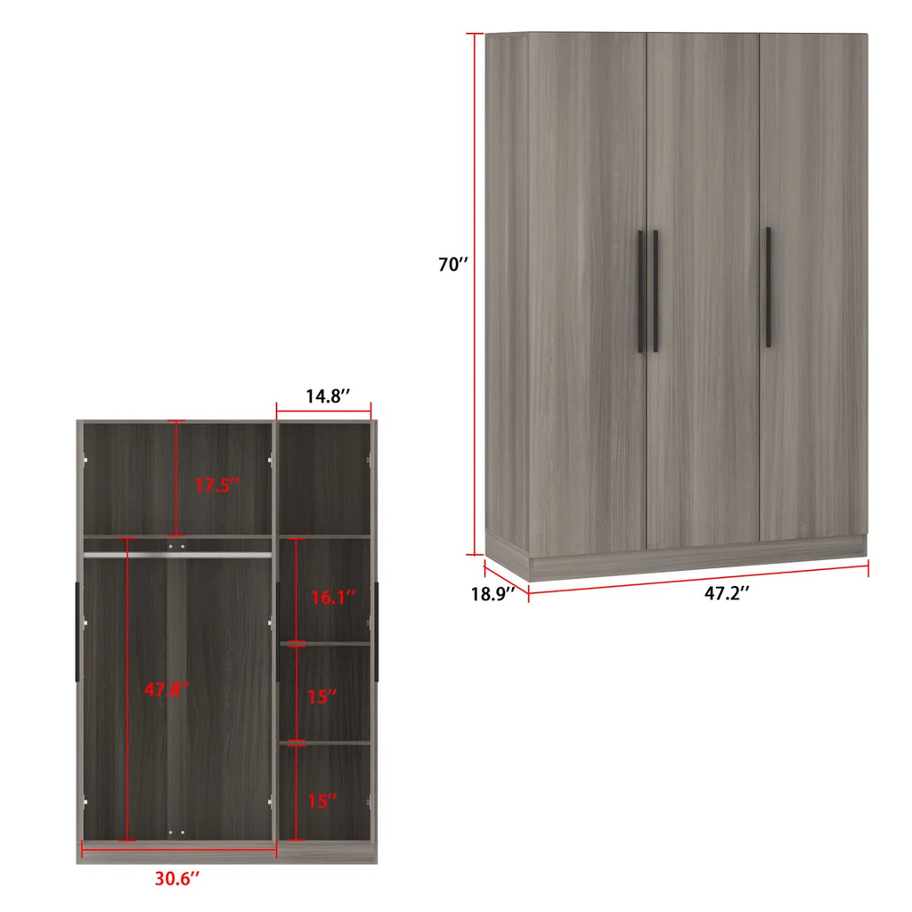 FRIENDS LIFE Modern Freestanding Wardrobe with Hanging Rod and Storage Compartments for Bedroom