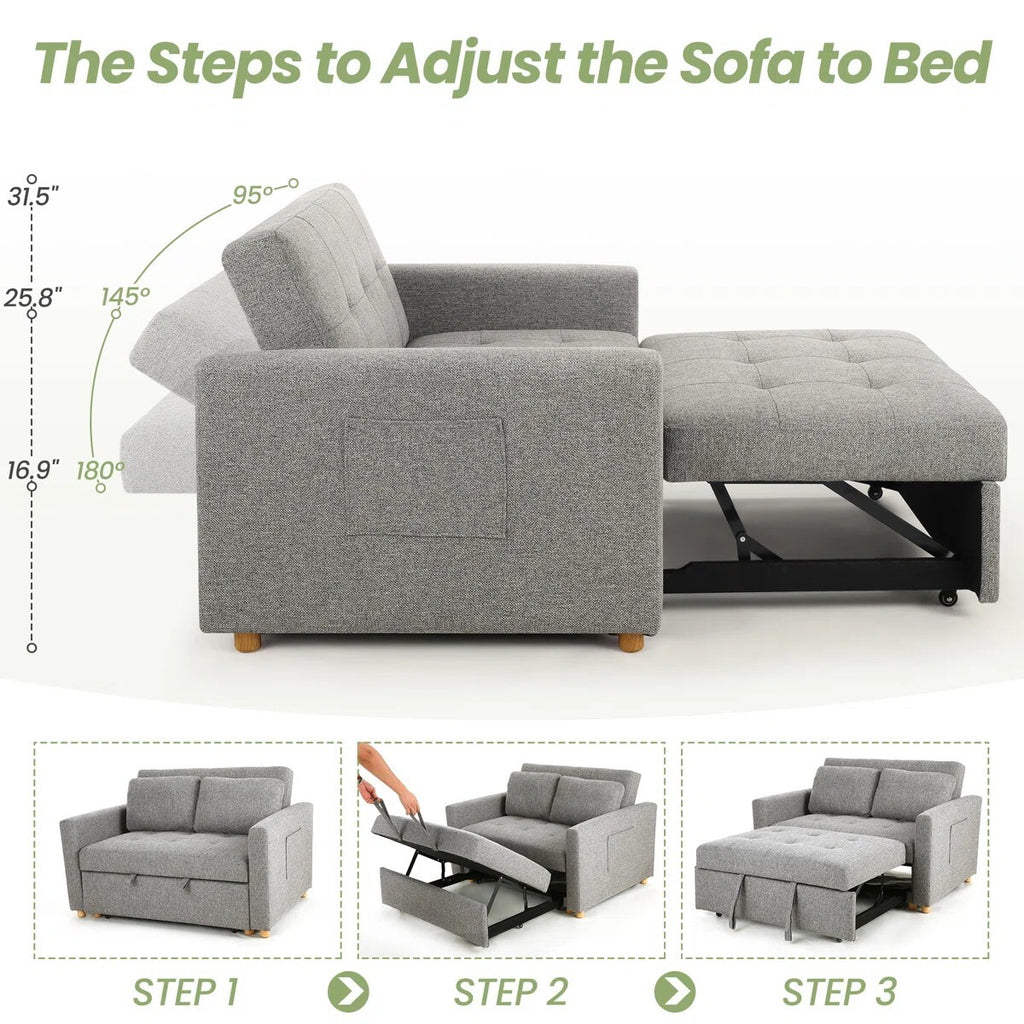 Dharius 48.5" Convertible Sofa Bed 3-in-1 Upholstered Reclining Sleeper Sofa Couch Bed with Cushions Color Grey