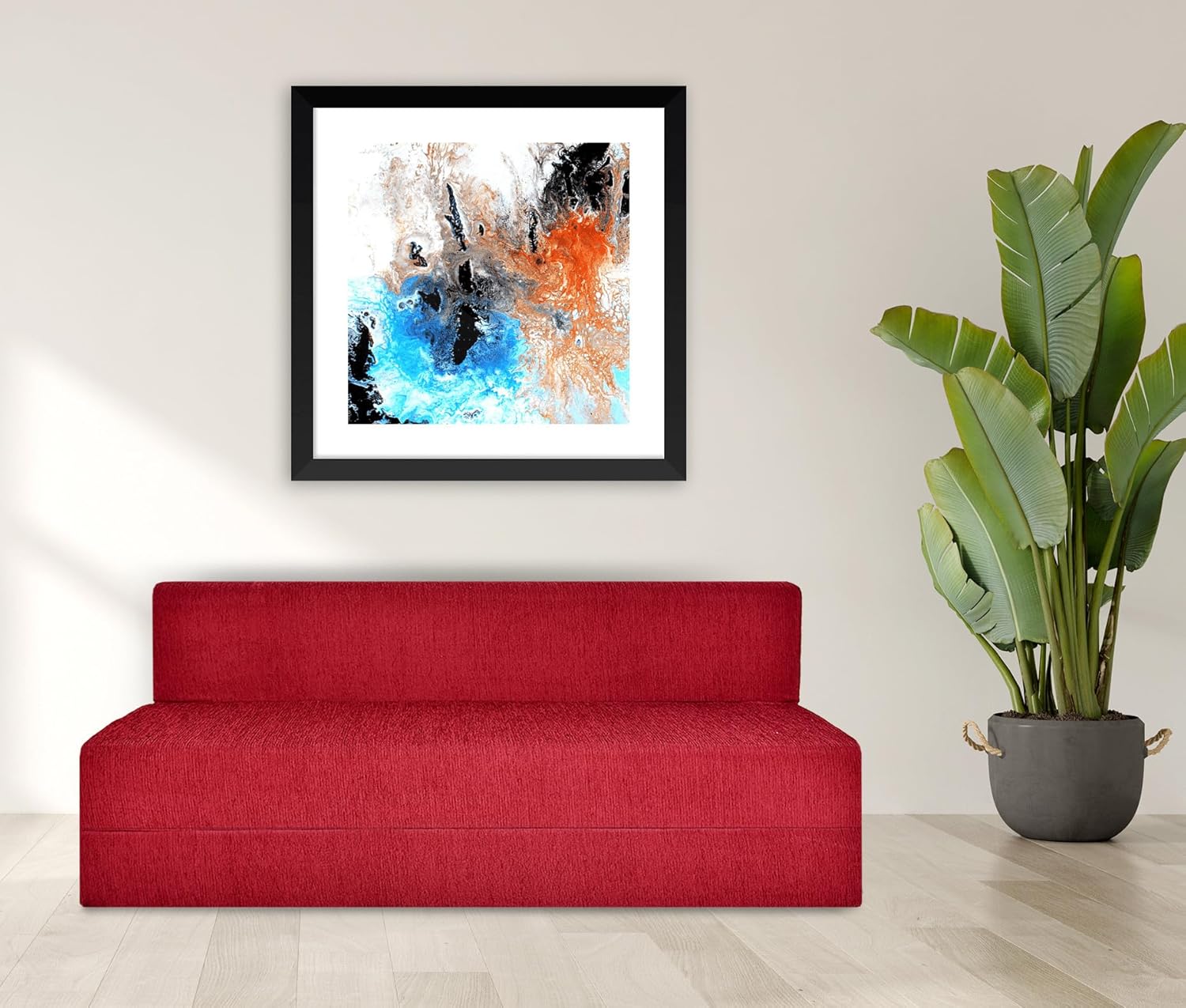 Sofa Cum Bed 3 Seater Jute Finish Fabric, Maroon (5X6) inches