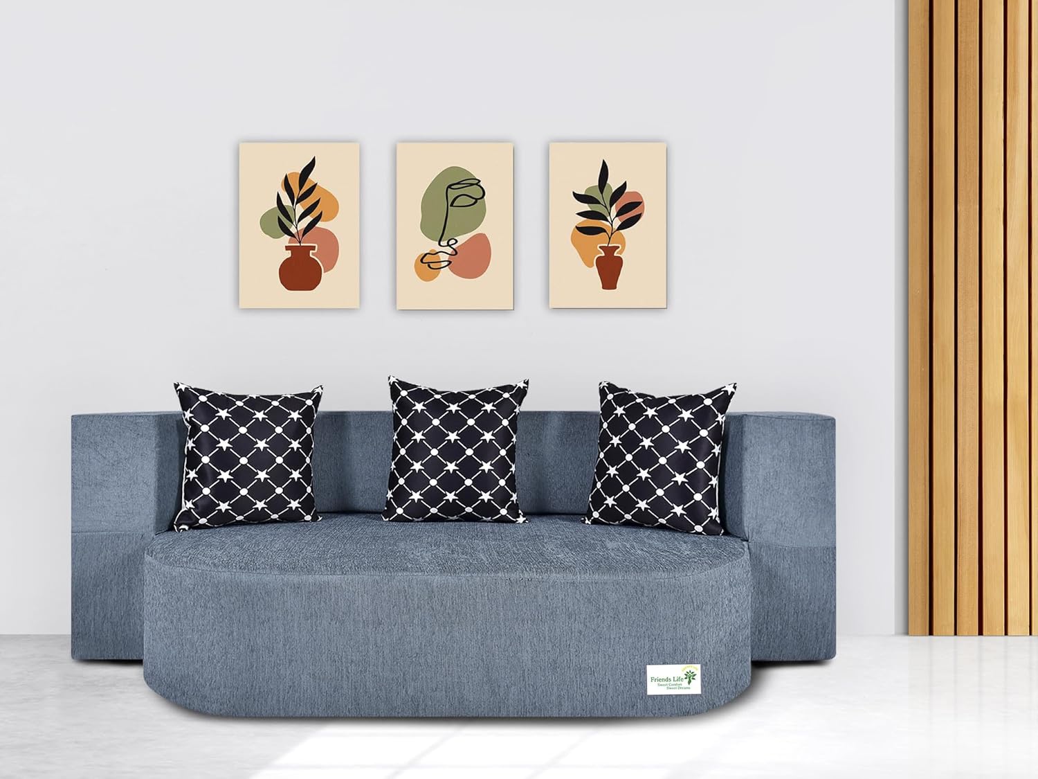 FRIENDS LIFE 3 Seater Fabric Sofa Cum Bed with 3 Cushions/Pillows | Foldable Sofa Cum Bed