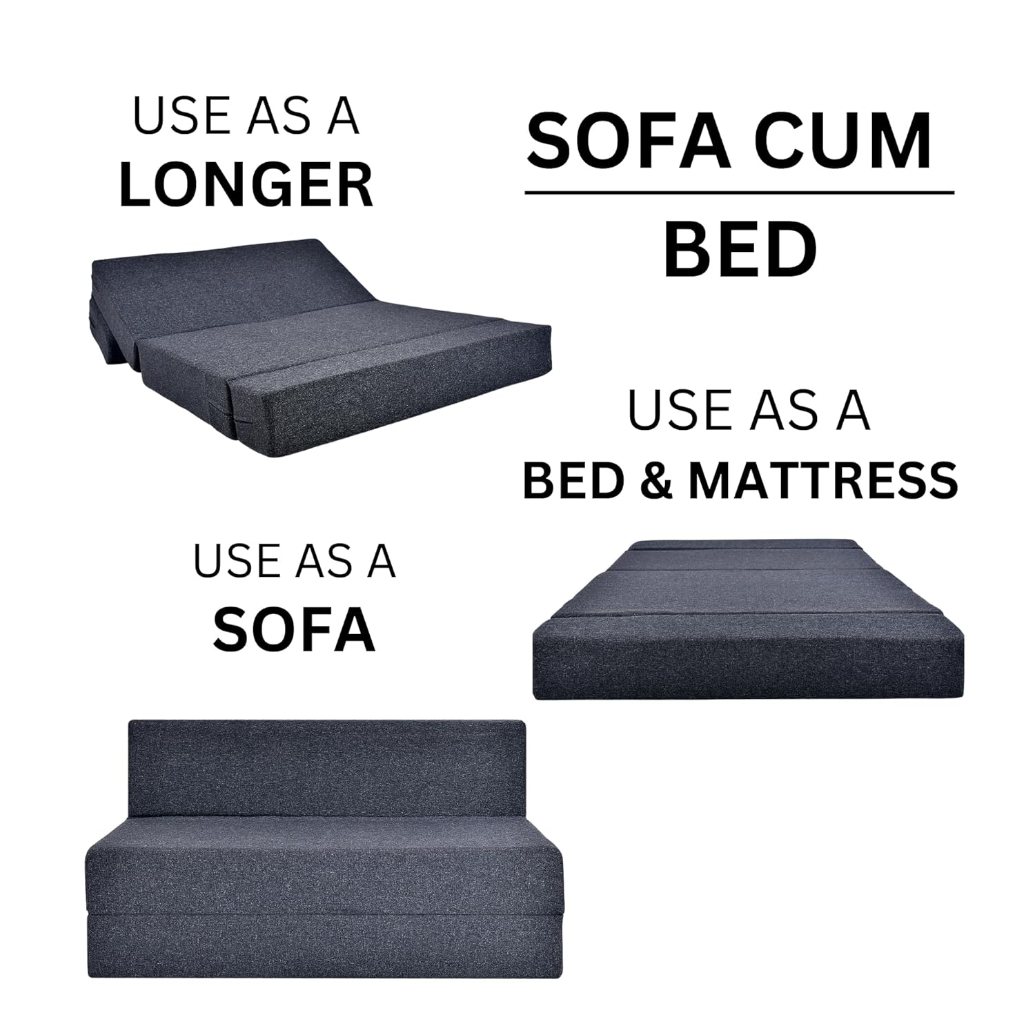 4X6 Comfort for All Sofa Cum Bed for 2 Person 2 Seater Double Fold Out Sofa Cum Bed with 3 Pillow Color -Jute Grey