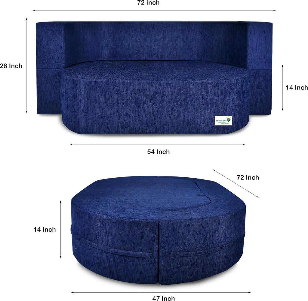 Sofa Bed 3 Seater 3 Pillow | Jute Finish Fabric, Blue (47X72X14) inches