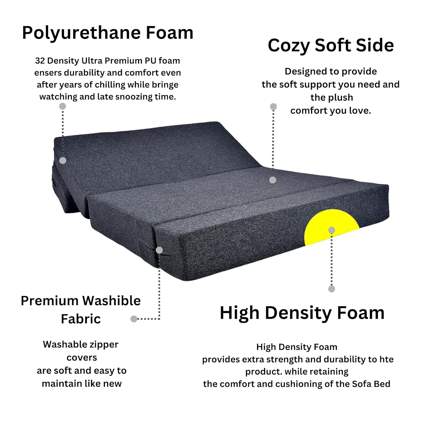 4X6 Comfort for All Sofa Cum Bed for 2 Person 2 Seater Double Fold Out Sofa Cum Bed with 3 Pillow Color -Jute Grey