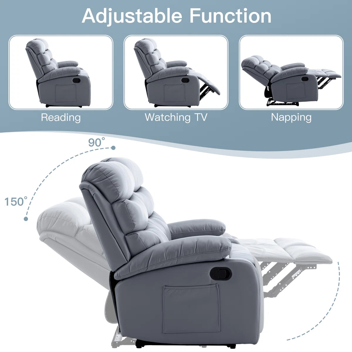 Loveseat Recliner Sofa 2 Seater Reclining Chair with Footrest Color Cream White (Grey)