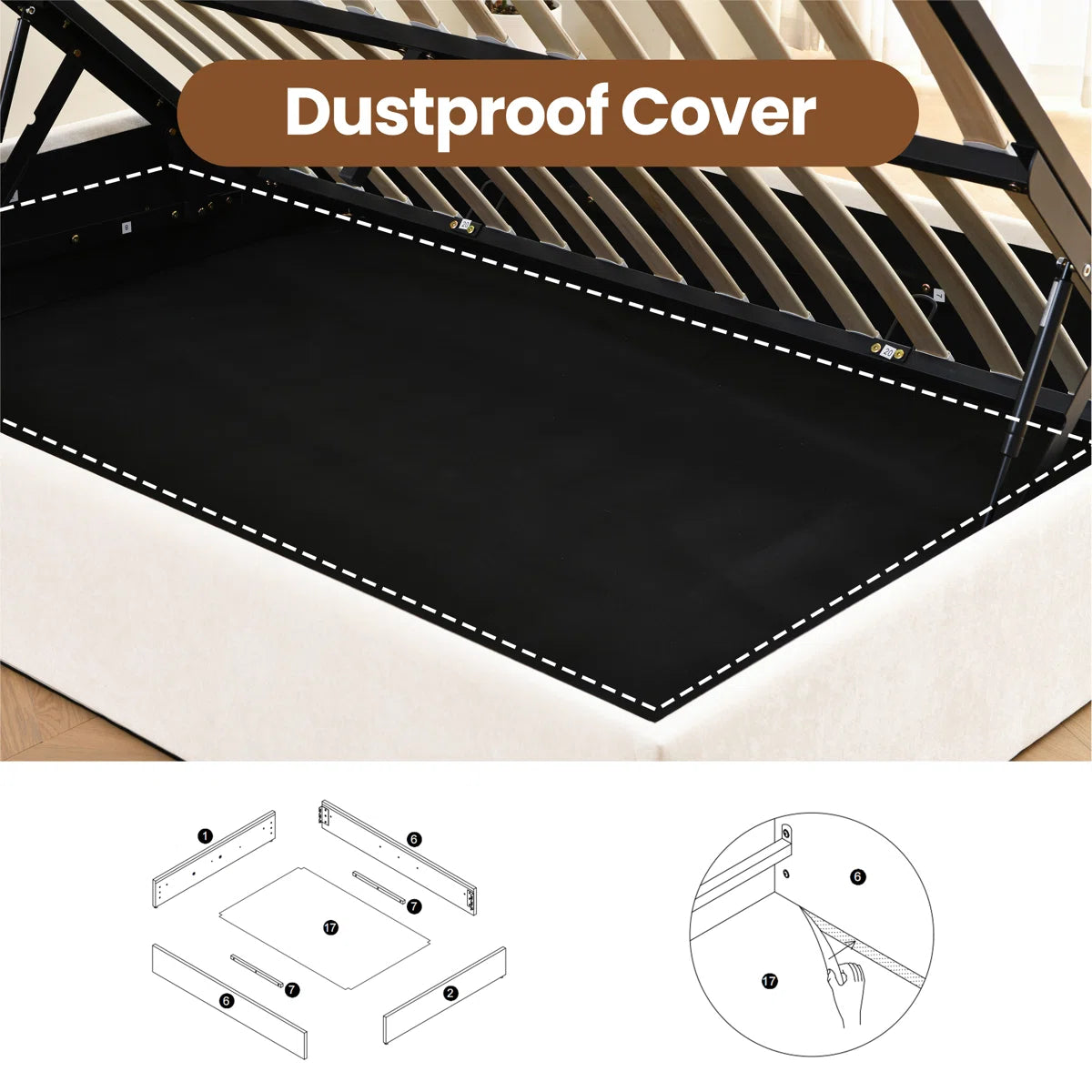 Aristedes Side Lift Up Platform Storage Bed Cream