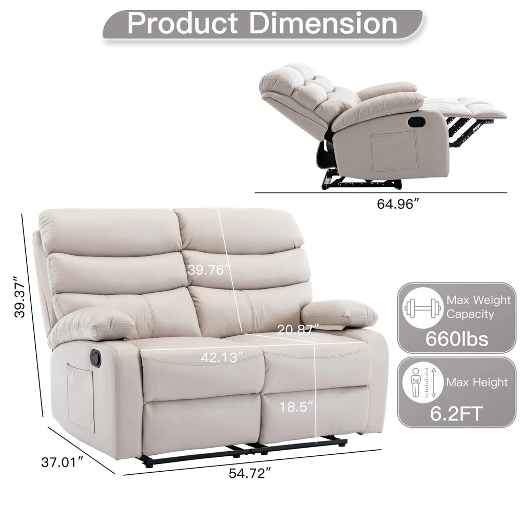 Loveseat Recliner Sofa 2 Seater Reclining Chair with Footrest Color Cream White (Cream)