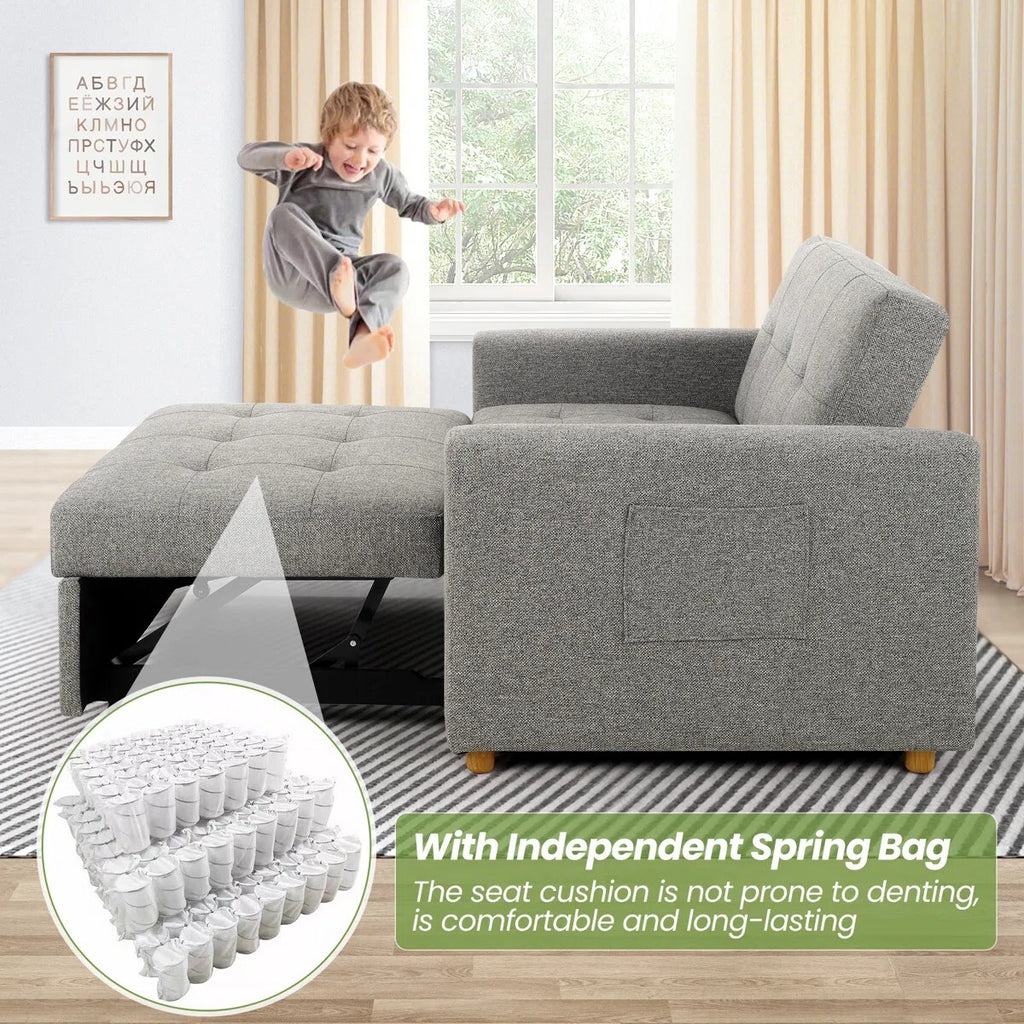 Dharius 48.5" Convertible Sofa Bed 3-in-1 Upholstered Reclining Sleeper Sofa Couch Bed with Cushions Color Grey