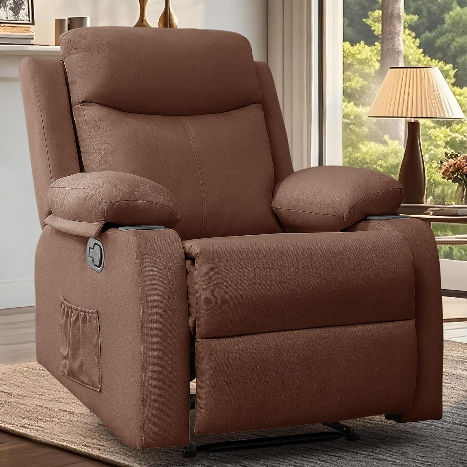 FRIENDS LIFE Recliner Sofa | Small Recliners for Small Spaces, Manual Recliner with Cup Holders and Side Pockets