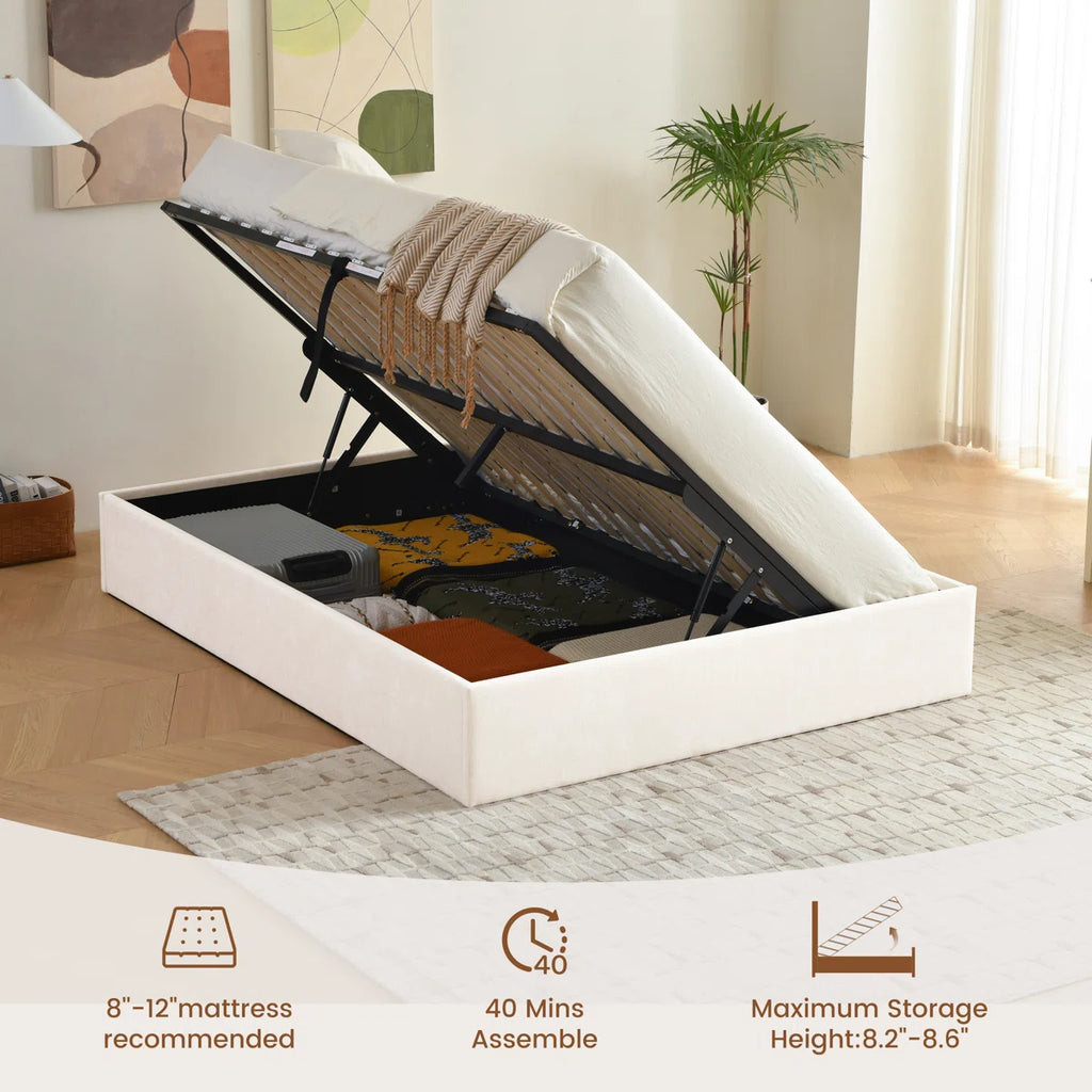 Aristedes Side Lift Up Platform Storage Bed Cream