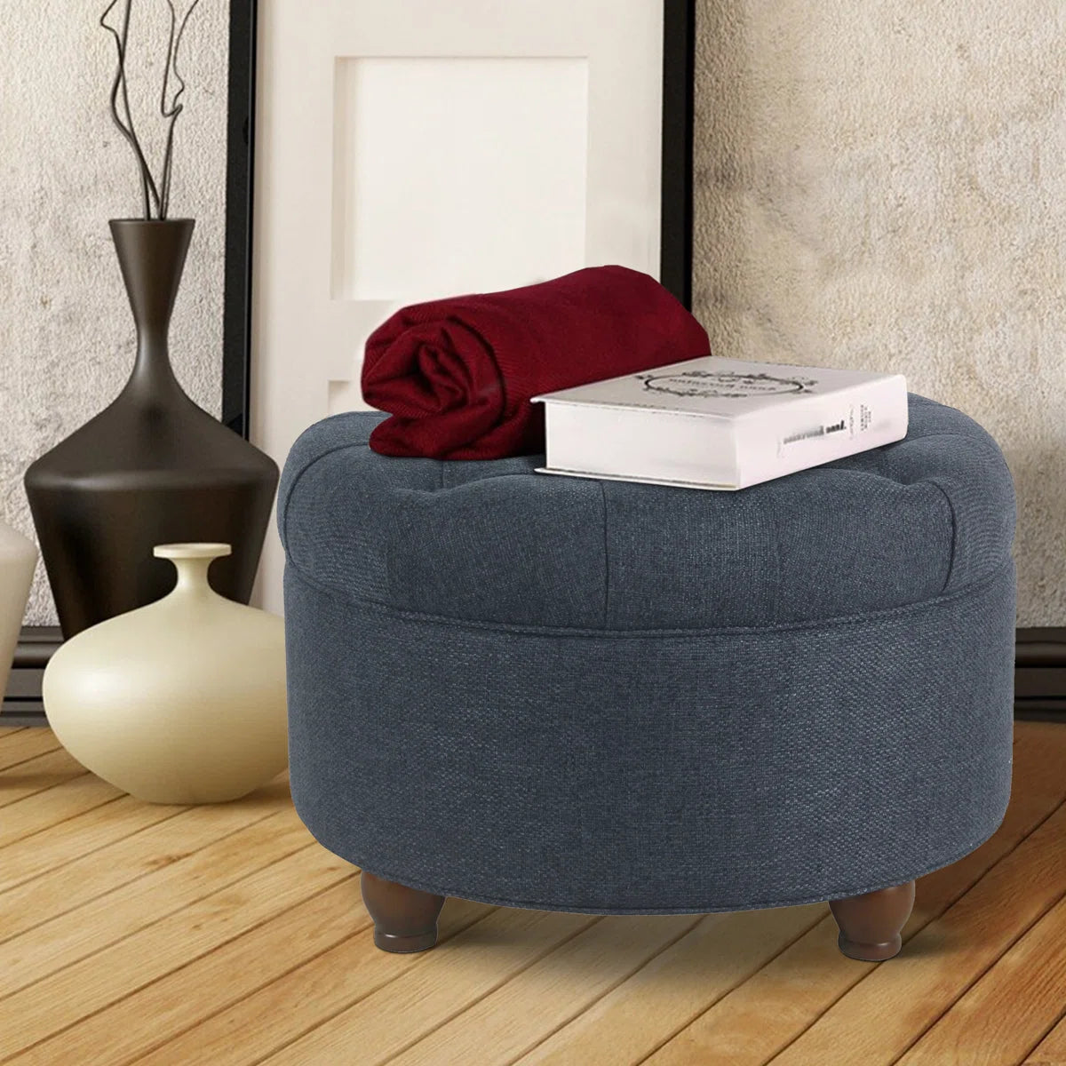 25" Wide Tufted Round Storage Ottoman