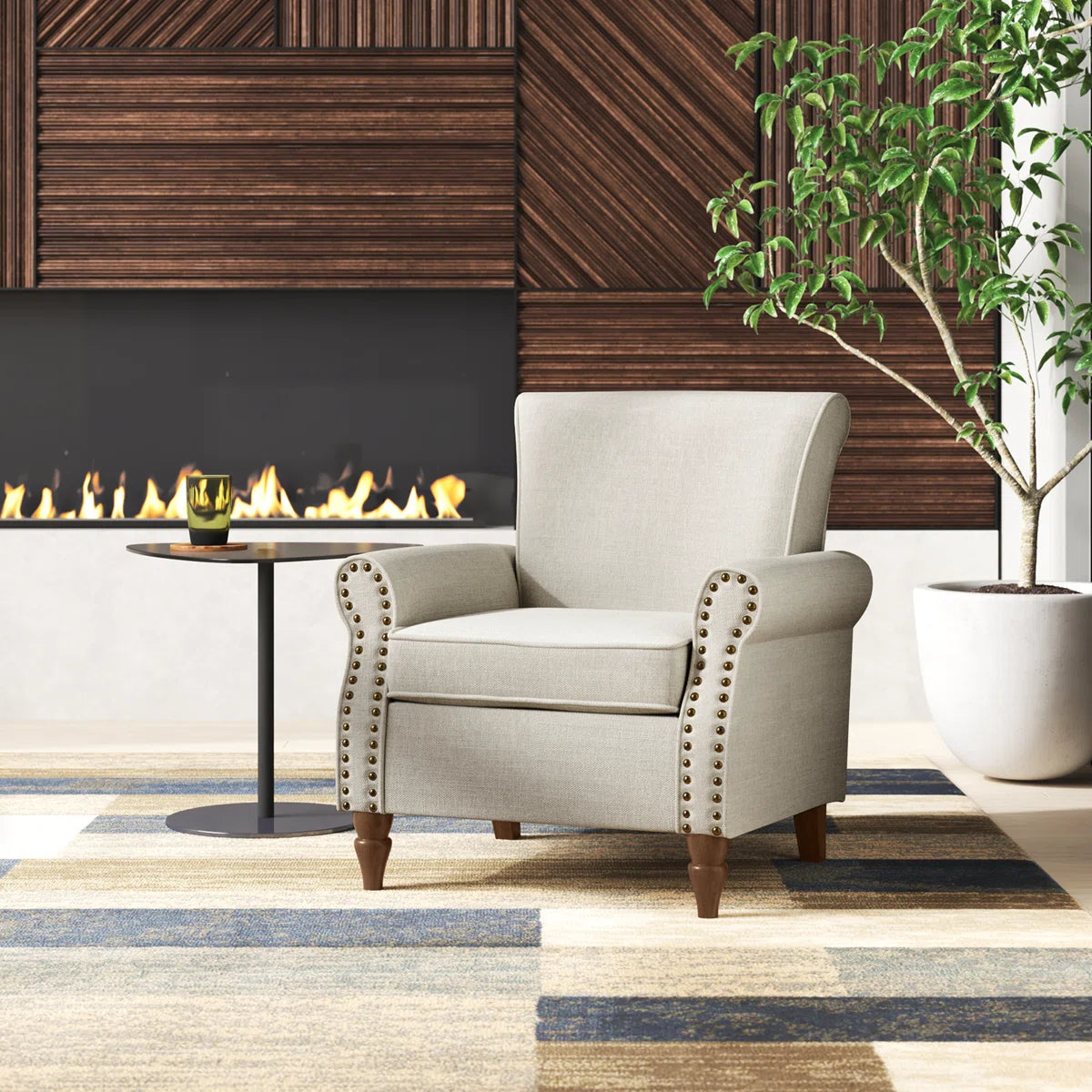 Upholstered Armchair with Solid Wood Legs