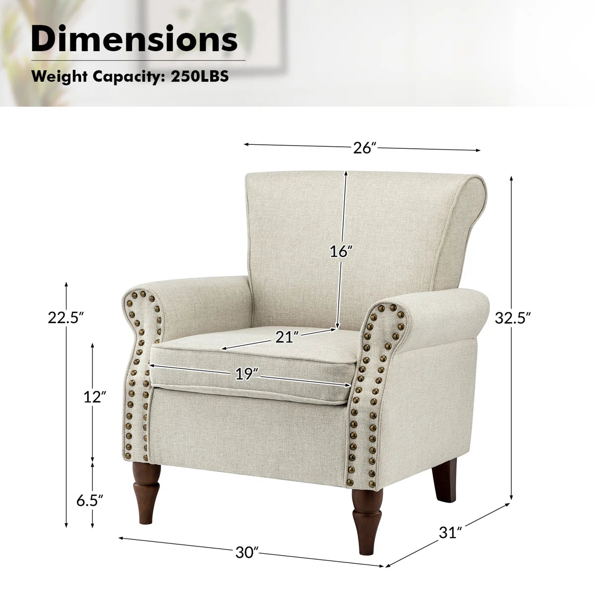 Upholstered Armchair with Solid Wood Legs