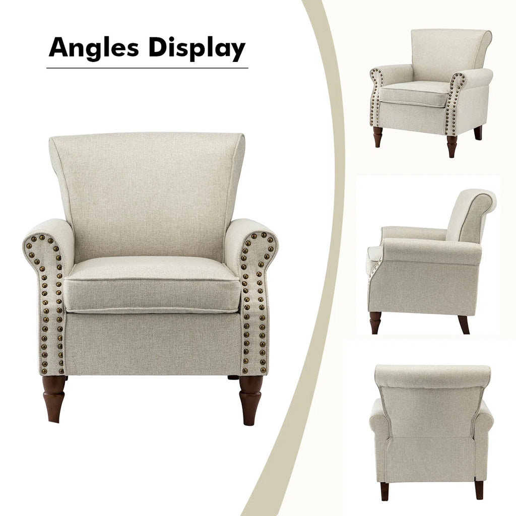 Upholstered Armchair with Solid Wood Legs