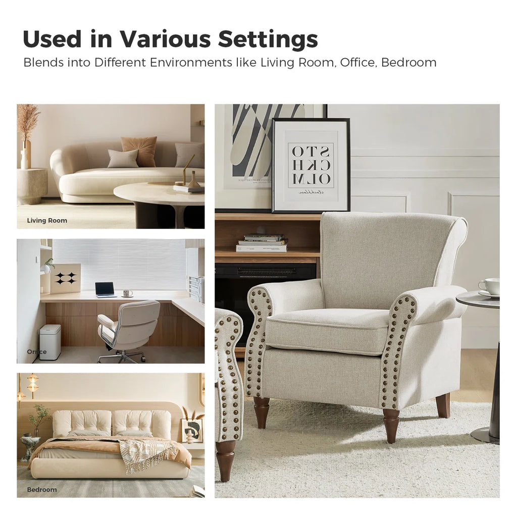 Upholstered Armchair with Solid Wood Legs