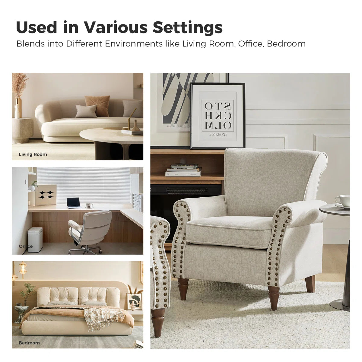 Upholstered Armchair with Solid Wood Legs
