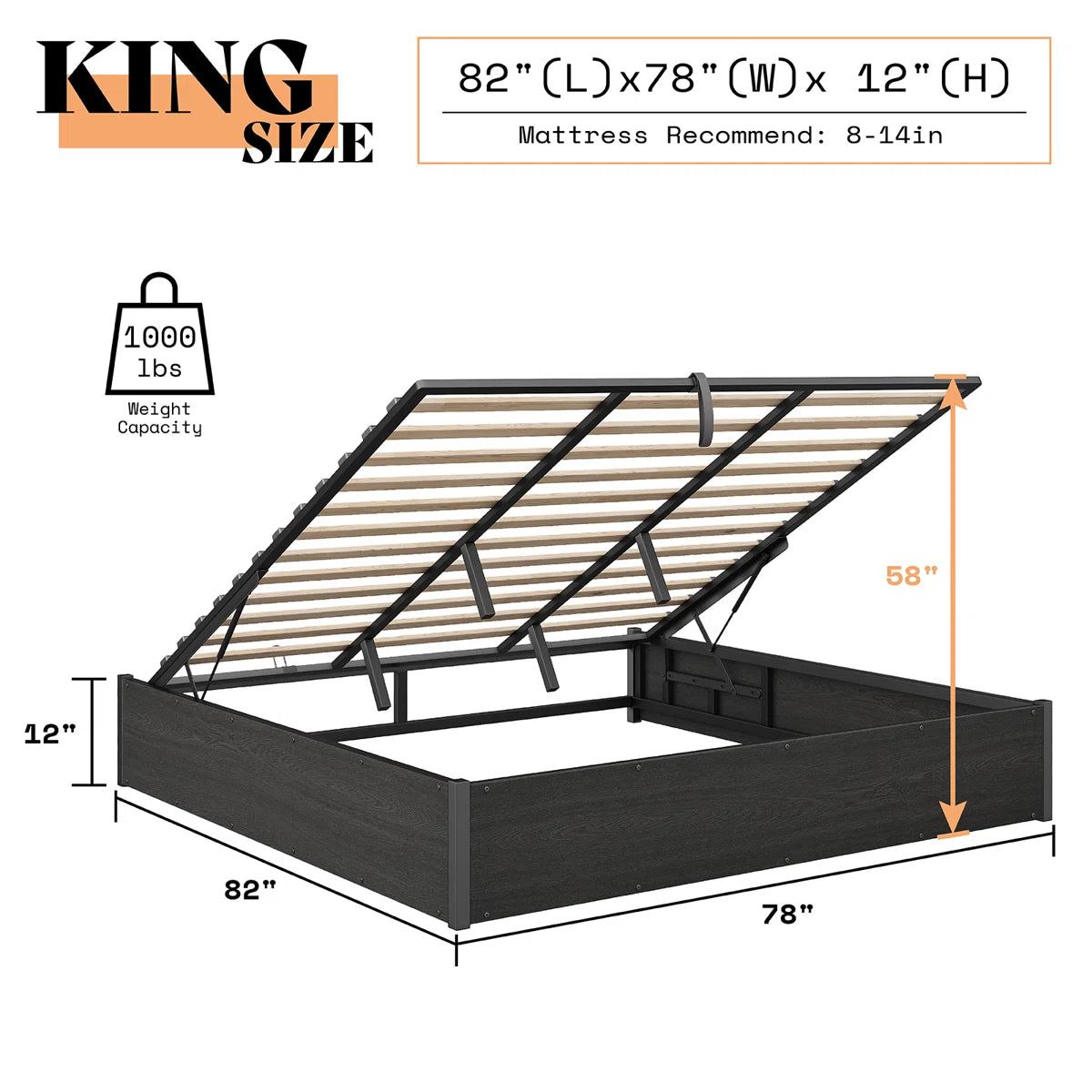 Shila Lift Up Storage Bed Black