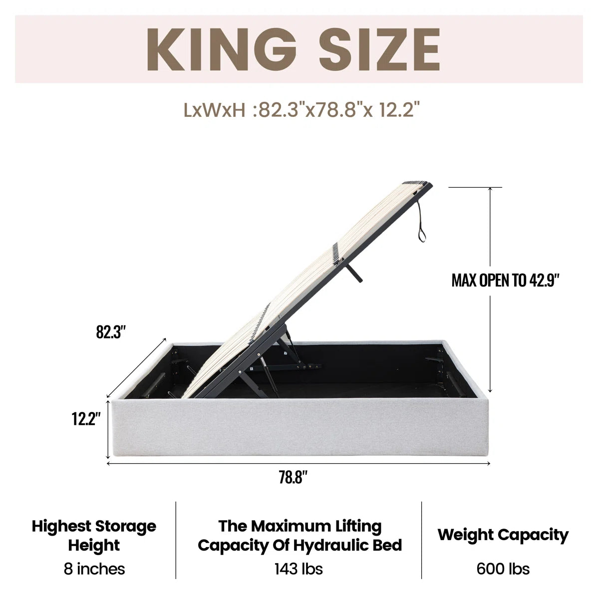 Aristedes Side Lift Up Platform Storage Bed Off White