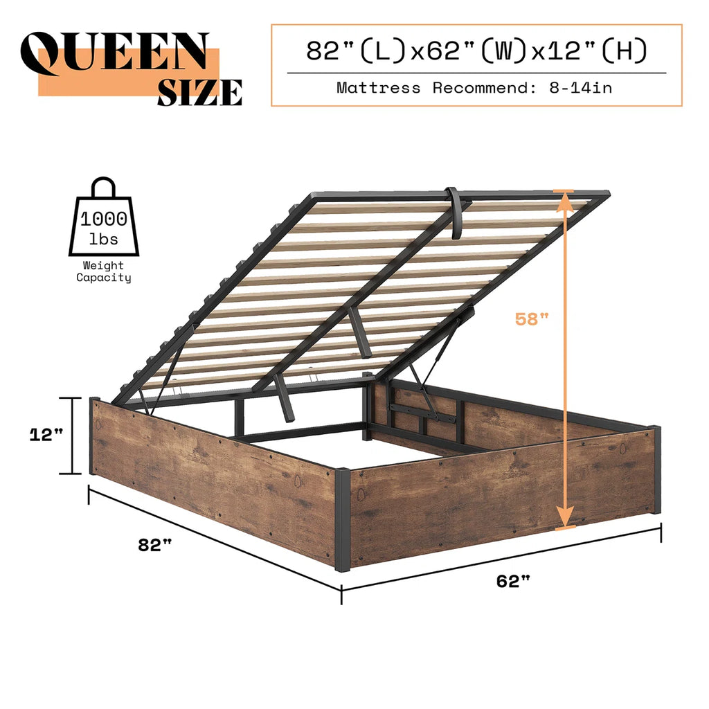 Shila Lift Up Storage Bed Brown