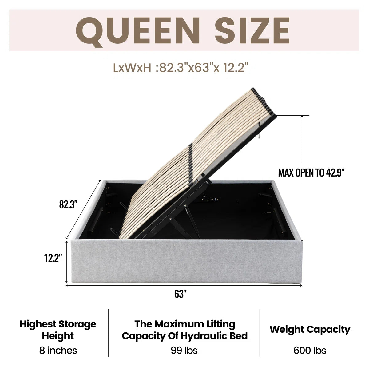 Aristedes Side Lift Up Platform Storage Bed Off White