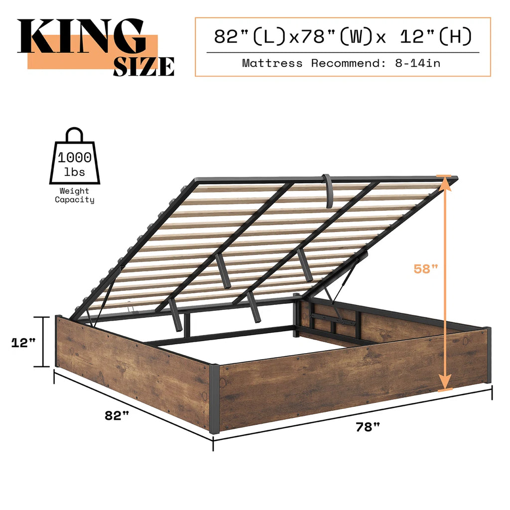 Shila Lift Up Storage Bed Brown
